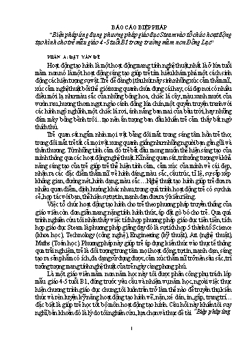 Báo cáo Biện pháp Ứng dụng phương pháp giáo dục Steam vào tổ chức hoạt động tạo hình cho trẻ mẫu giáo 4 -5 tuổi B1 trong Trường mầm non Đồng Lạc
