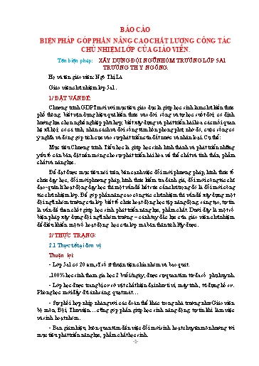 Báo cáo Biện pháp Xây dựng đội ngũ nhóm trưởng Lớp 5A1 trường TH Y Ngông