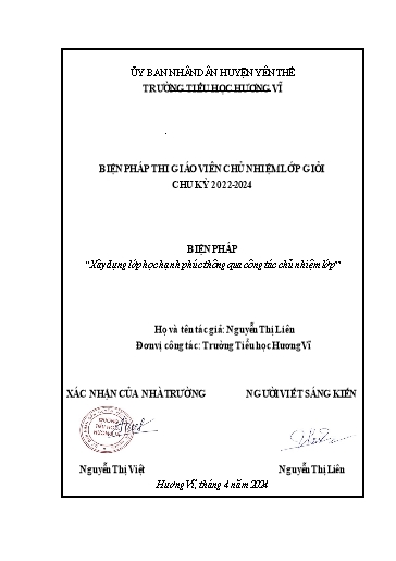 Báo cáo Biện pháp Xây dựng lớp học hạnh phúc thông qua công tác chủ nhiệm lớp