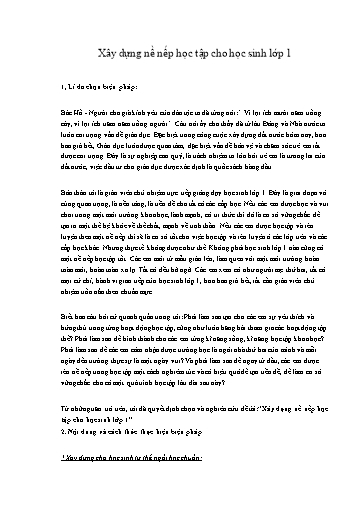 Báo cáo Biện pháp Xây dựng nề nếp học tập cho học sinh Lớp 1