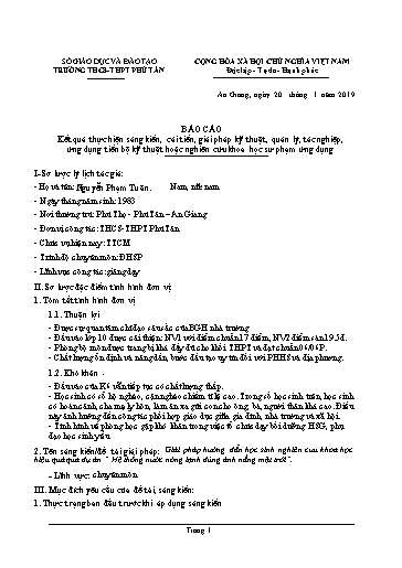 Báo cáo Giải pháp Hướng dẫn học sinh nghiên cứu khoa học hiệu quả qua dự án Hệ thống nước nóng lạnh dùng ánh nắng mặt trời