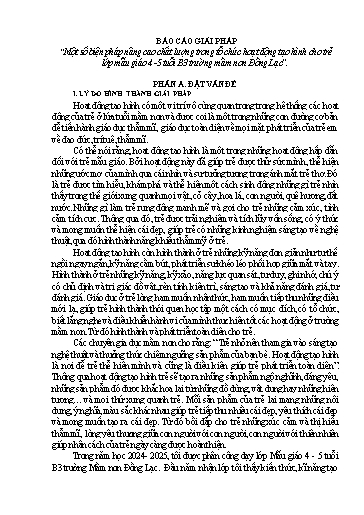 Báo cáo Giải pháp Một số biện pháp nâng cao chất lượng trong tổ chức hoạt động tạo hình cho trẻ lớp mẫu giáo 4 -5 tuổi B3 trường mầm non Đồng Lạc
