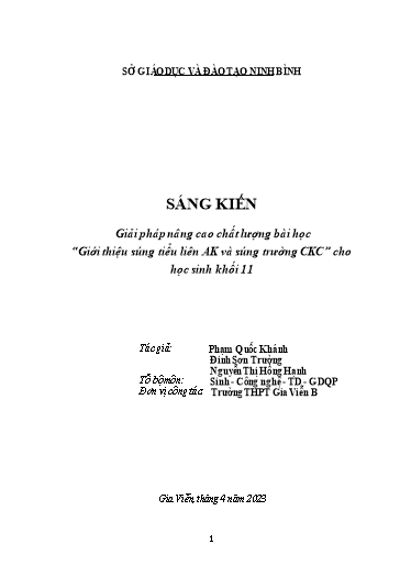 Báo cáo Giải pháp Nâng cao chất lượng bài học Giới thiệu súng tiểu liên AK và súng trường CKC cho học sinh Khối 11