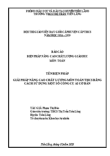 Báo cáo Giải pháp Nâng cao chất lượng môn Toán THCS bằng cách sử dụng một số công cụ AI cơ bản
