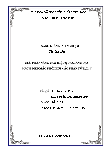 Báo cáo Giải pháp Nâng cao hiệu quả giảng dạy mạch điện mắc phối hợp các phần tử R, L, C