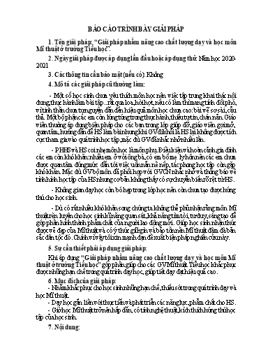 Báo cáo Giải pháp Nhằm nâng cao chất lượng dạy và học môn Mĩ thuật ở trường Tiểu học