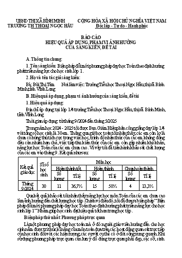 Báo cáo Sáng kiến Biện pháp đổi mới phương pháp dạy học Toán theo định hướng phát triển năng lực cho học sinh Lớp 1