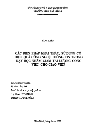 Báo cáo Sáng kiến Các biện pháp khai thác, sử dụng có hiệu quả công nghệ thông tin trong dạy học nhằm giảm tải lượng công việc cho giáo viên