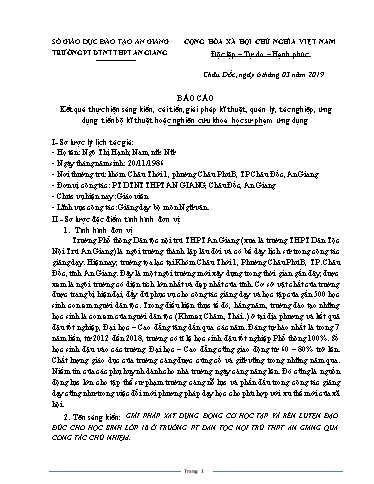 Báo cáo Sáng kiến Giải pháp xây dựng động cơ học tập và rèn luyện đạo đức cho học sinh Lớp 10 ở trường PT Dân tộc Nội trú THPT An Giang qua công tác chủ nhiệm