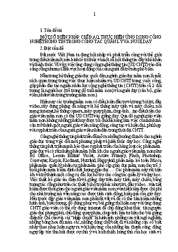 Báo cáo Sáng kiến Một số biện pháp chỉ đạo, thực hiện ứng dụng công nghệ thông tin trong công tác quản lý và nuôi dạy