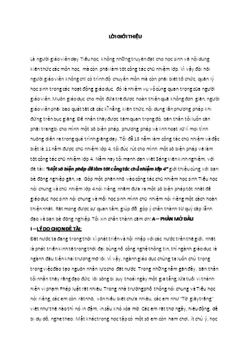 Báo cáo Sáng kiến Một số biện pháp để làm tốt công tác chủ nhiệm Lớp 4