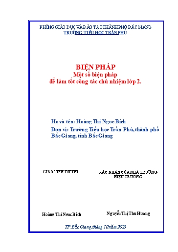 Báo cáo Sáng kiến Một số biện pháp để làm tốt công tác chủ nhiệm Lớp 2