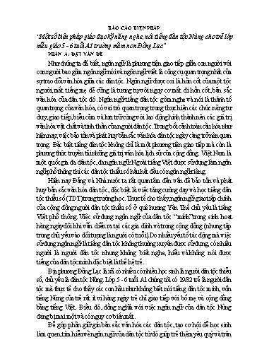 Báo cáo Sáng kiến Một số biện pháp giáo dục kỹ năng nghe, nói tiếng dân tộc Nùng cho trẻ lớp mẫu giáo 5 - 6 tuổi A1 trường mầm non Đồng Lạc