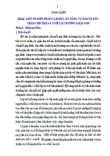Báo cáo Sáng kiến Một số biện pháp giáo dục kỹ năng tự bảo vệ bản thân cho trẻ 5 - 6 tuổi