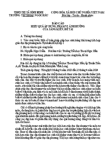 Báo cáo Sáng kiến Một số biện pháp giúp học sinh hứng thú trong tích hợp giáo dục địa phương môn Tự nhiên xã hội Lớp 1