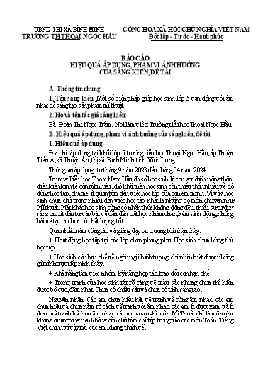 Báo cáo Sáng kiến Một số biện pháp giúp học sinh Lớp 5 vận động với âm nhạc để sáng tạo sản phẩm mĩ thuật