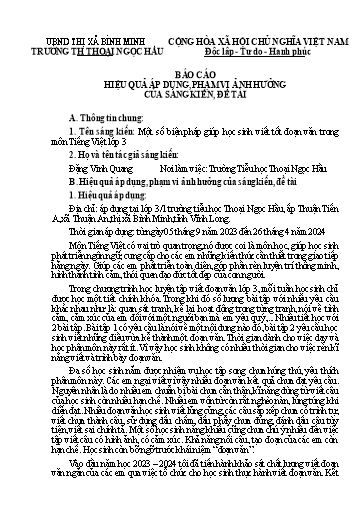 Báo cáo Sáng kiến Một số biện pháp giúp học sinh viết tốt đoạn văn trong môn Tiếng Việt Lớp 3