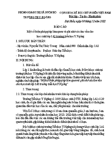 Báo cáo Sáng kiến Một số biện pháp giúp làm quen và ghi nhớ các âm vần cho học sinh Lớp 1A1 trường tiểu học Y Ngông