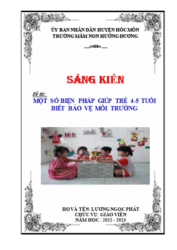 Báo cáo Sáng kiến Một số biện pháp giúp trẻ 4-5 tuổi biết bảo vệ môi trường