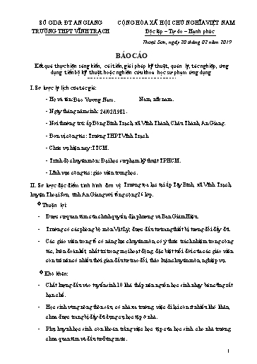 Báo cáo Sáng kiến Một số biện pháp hướng dẫn học sinh tham gia nghiên cứu khoa học kỹ thuật đạt hiệu quả tại trường THPT Vĩnh Trạch