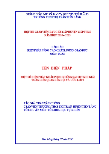 Báo cáo Sáng kiến Một số biện pháp khắc phục những sai sót khi giải Toán liên quan đến bội và ước Lớp 6