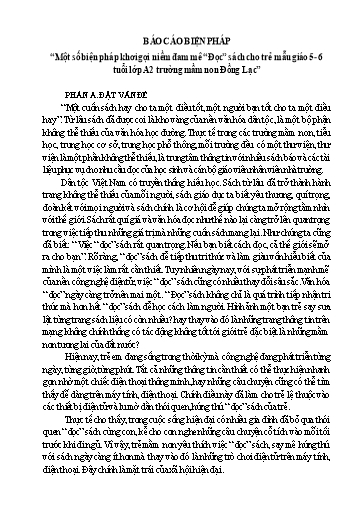 Báo cáo Sáng kiến Một số biện pháp khơi gợi niềm đam mê “Đọc” sách cho trẻ mẫu giáo 5- 6 tuổi lớp A2 Trường Mầm non Đồng Lạc