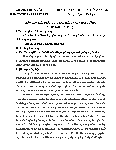 Báo cáo Sáng kiến Một số biện pháp nâng cao chất lượng dạy học Tiếng Anh cho học sinh vùng nông thôn