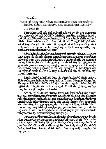 Báo cáo Sáng kiến Một số biện pháp nâng cao chất lượng đội ngũ tại Trường Mẫu giáo Hương Sen Thành phố Tam Kỳ