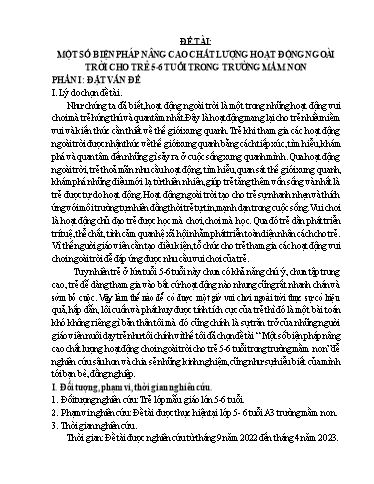 Báo cáo Sáng kiến Một số biện pháp nâng cao chất lượng hoạt động chơi ngoài trời cho trẻ 5-6 tuổi trong Trường Mầm non
