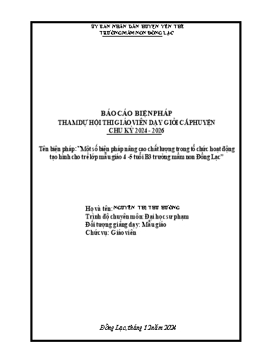 Báo cáo Sáng kiến Một số biện pháp nâng cao chất lượng trong tổ chức hoạt động tạo hình cho trẻ lớp mẫu giáo 4 -5 tuổi B3 trường mầm non Đồng Lạc