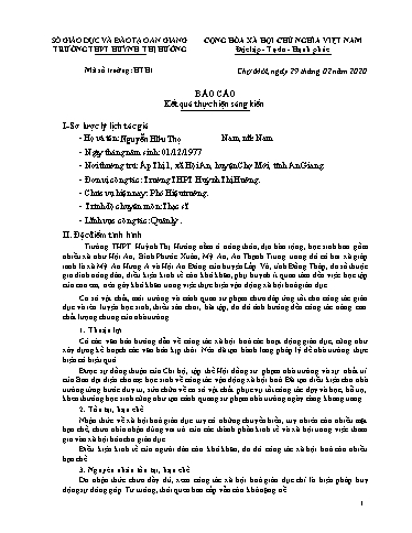 Báo cáo Sáng kiến Một số biện pháp nâng cao hiệu quả công tác xã hội hoá giáo dục ở trường THPT Huỳnh Thị Hưởng trong giai đoạn hiện nay