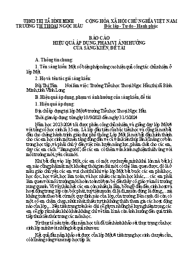 Báo cáo Sáng kiến Một số biện pháp nâng cao hiệu quả công tác chủ nhiệm ở Lớp Một