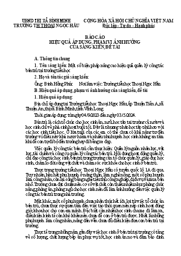 Báo cáo Sáng kiến Một số biện pháp nâng cao hiệu quả quản lý công tác bán trú tại Trường Tiểu học
