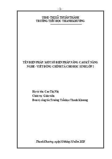 Báo cáo Sáng kiến Một số biện pháp nâng cao kĩ năng nghe - Viết đúng chính tả cho học sinh Lớp 2