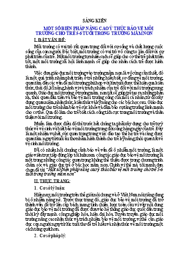Báo cáo Sáng kiến Một số biện pháp nâng cao ý thức bảo vệ môi trường cho trẻ 5-6 tuổi trong Trường Mầm non