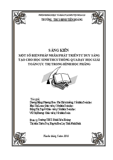 Báo cáo Sáng kiến Một số biện pháp nhằm phát triển tư duy sáng tạo cho học sinh THCS thông qua dạy học giải toán cực trị trong hình học phẳng