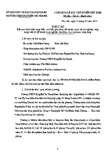 Báo cáo Sáng kiến Một số biện pháp quản lý hoạt động chuyên môn nhằm nâng cao chất lượng dạy - Học ở trường THPT Nguyễn Chí Thanh