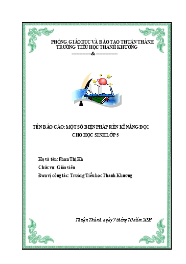 Báo cáo Sáng kiến Một số biện pháp rèn kĩ năng đọc cho học sinh Lớp 5