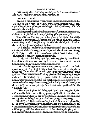 Báo cáo Sáng kiến Một số biện pháp rèn kỹ năng mạnh dạn tự tin trong giao tiếp cho trẻ mẫu giáo 3 - 4 tuổi lớp C1 Trường mầm non Đồng Lạc