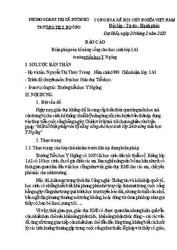 Báo cáo Sáng kiến Một số biện pháp rèn kỹ năng sống cho học sinh Lớp 2A Trường Tiểu học Y Ngông