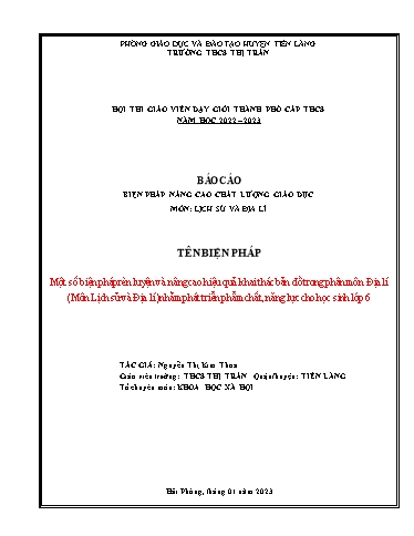 Báo cáo Sáng kiến Một số biện pháp rèn luyện và nâng cao hiệu quả khai thác bản đồ trong phân môn Địa Lí (Môn Lịch sử và Địa lí) nhằm phát triển phẩm chất, năng lực cho học sinh Lớp 6