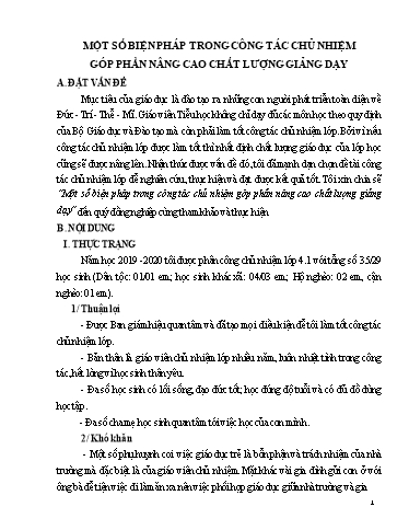 Báo cáo Sáng kiến Một số biện pháp trong công tác chủ nhiệm góp phần nâng cao chất lượng giảng dạy