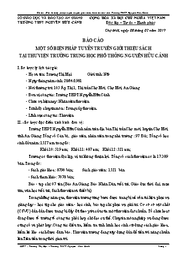 Báo cáo Sáng kiến Một số biện pháp tuyên truyền giới thiệu sách tại thư viện trường THPT Nguyễn Hữu Cảnh