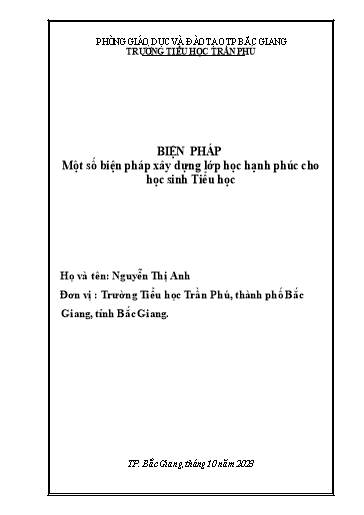 Báo cáo Sáng kiến Một số biện pháp xây dựng lớp học hạnh phúc cho học sinh Tiểu học