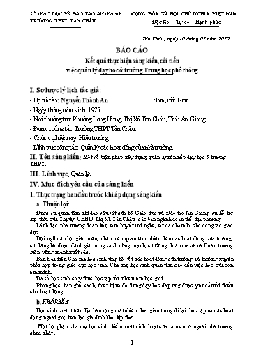 Báo cáo Sáng kiến Một số biện pháp xây dựng, quản lý nền nếp dạy học ở trường THPT