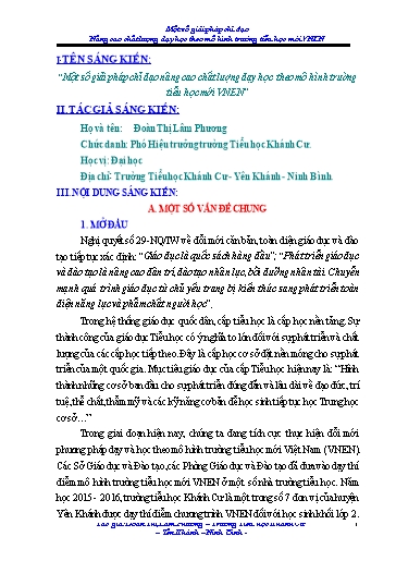 Báo cáo Sáng kiến Một số giải pháp chỉ đạo nâng cao chất lượng dạy học theo mô hình trường tiểu học mới VNEN