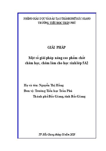 Báo cáo Sáng kiến Một số giải pháp nâng cao phẩm chất chăm học, chăm làm cho học sinh Lớp 5A2