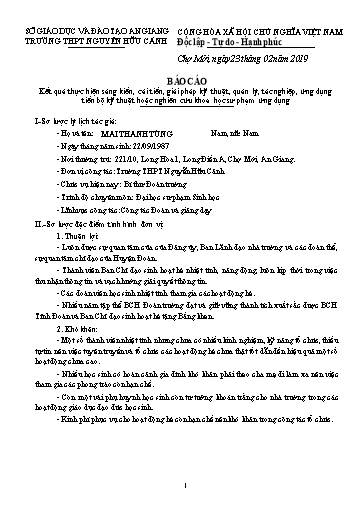 Báo cáo Sáng kiến Một số giải pháp tổ chức sinh hoạt hè đạt hiệu quả cao