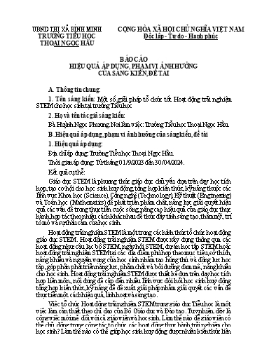 Báo cáo Sáng kiến Một số giải pháp tổ chức tốt Hoạt động trải nghiệm STEM cho học sinh tại trường Tiểu học