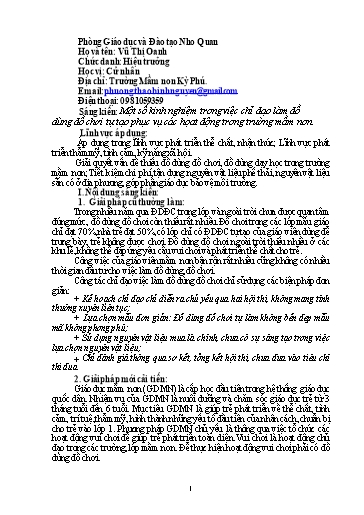 Báo cáo Sáng kiến Một số kinh nghiệm trong việc chỉ đạo làm đồ dùng đồ chơi tự tạo phục vụ các họat động trong Trường Mầm non